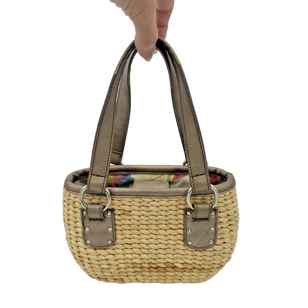 VTG Y2K Liz‎ Claiborne Woven Straw Wicker Handbag Rattan Leather Trim Purse